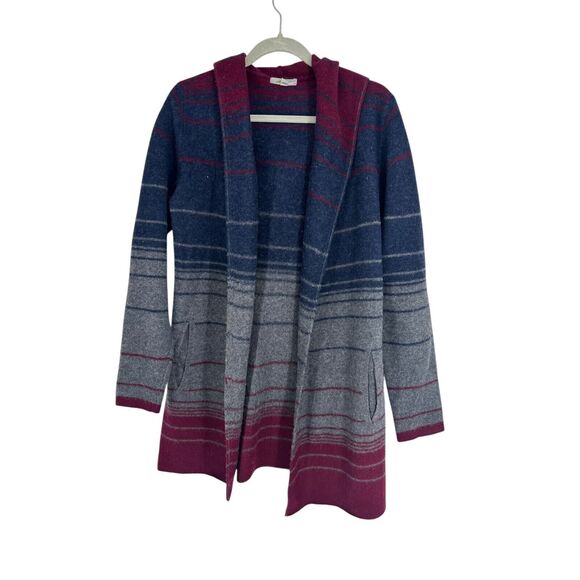 Horny Toad 100% Lambswool Striped Hooded Long Cardigan Sweater Duster Size XS - Picture 1 of 4